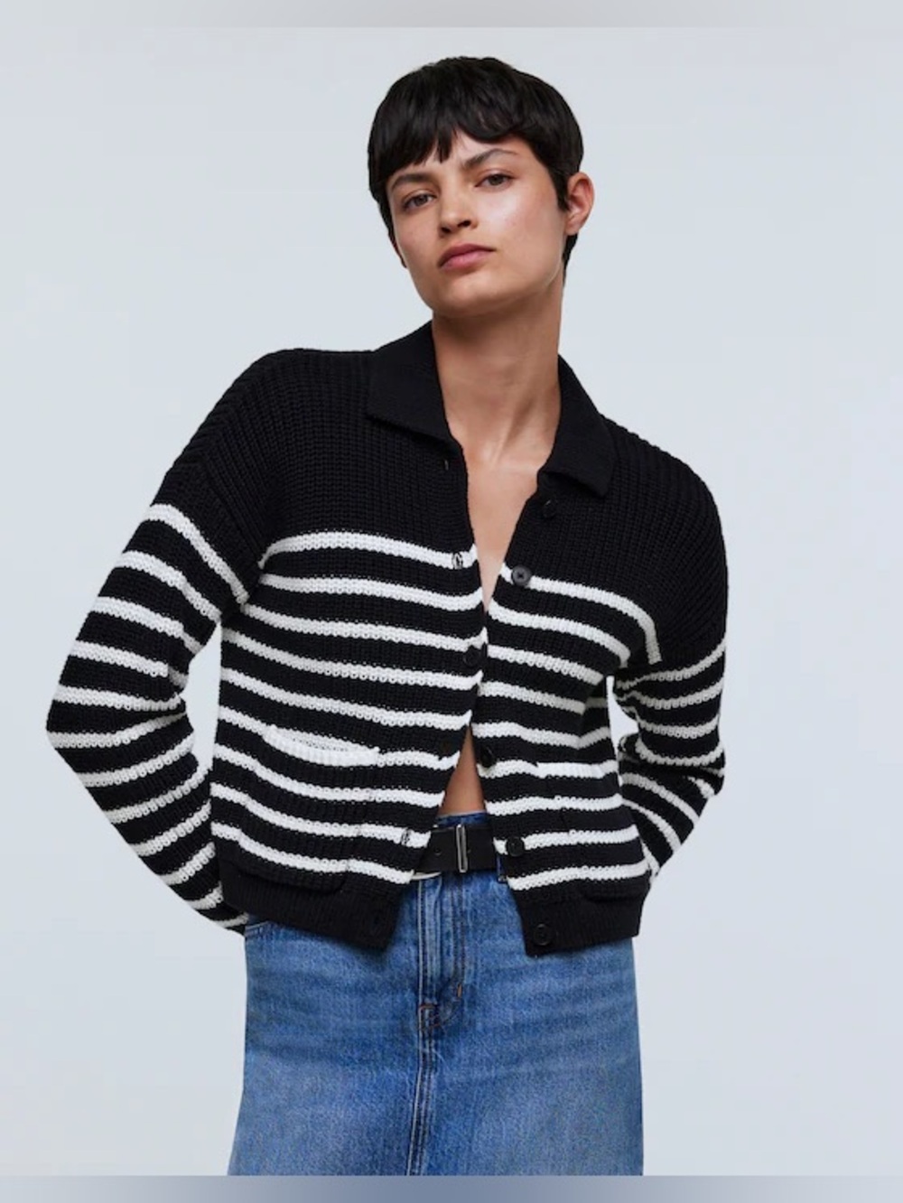 Madewell Ribbed Polo Cardigan Sweater True Black Size Medium
